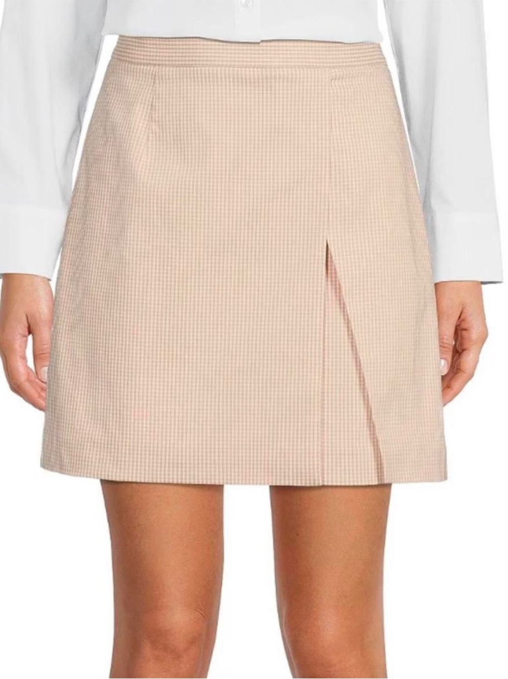 NWT Alex Marie Beige Gingham Checkered Mini Skirt with Front Pleat Size 16